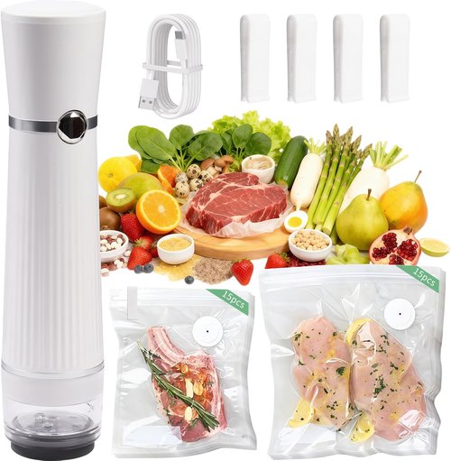 Handheld Vacuum Sealer - Portable Food Saver with 30 Reusable Bags | Easy to Clean & Extends Freshness 10x