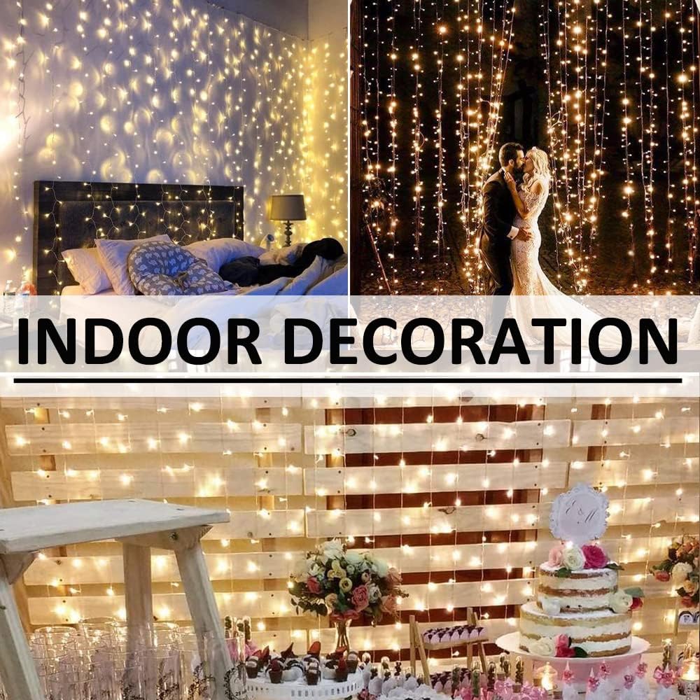 Solhice LED Curtain Lights - 20ft x 10ft Outdoor String Lights | 600 Warm White Twinkle LEDs for Wedding Decor