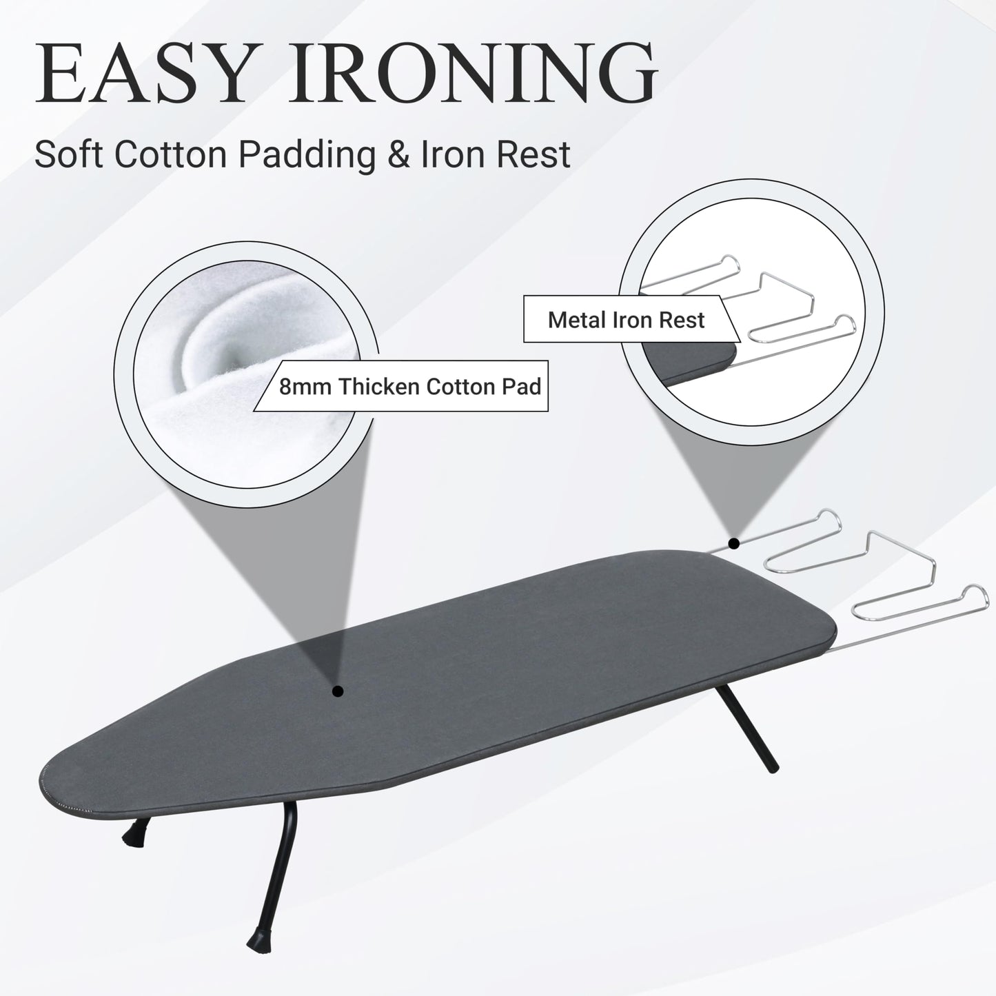 ZOES HOMEWARE Metal Mesh Panel Tabletop Ironing Board | Foldable Iron Board | Heavy Duty Small Iron Board with Heat Resistant Cover and 100% Cotton 8mm Thicken Pad | 31.5"x11.8"x6.2"