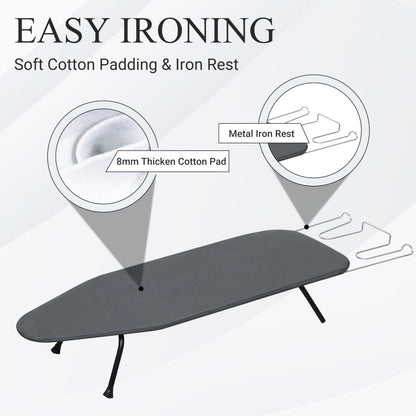 ZOES HOMEWARE Metal Mesh Panel Tabletop Ironing Board | Foldable Iron Board | Heavy Duty Small Iron Board with Heat Resistant Cover and 100% Cotton 8mm Thicken Pad | 31.5"x11.8"x6.2"