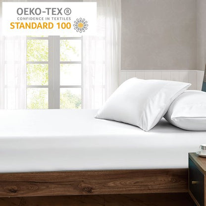 FreshCulture Queen Fitted Sheet - Hotel Quality, Ultra Soft & Breathable Brushed Microfiber, Deep Pocket, Cooling Fitted Sheets for Queen Size Bed (White)