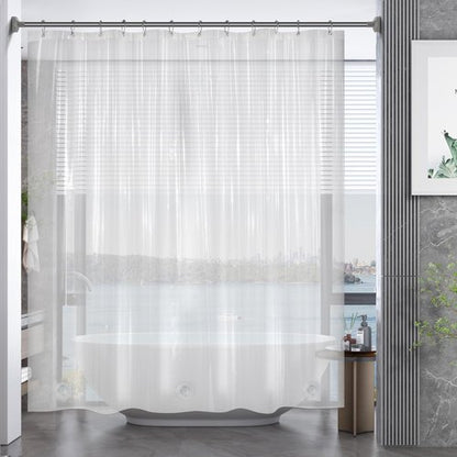 AmazerBath Plastic Shower Curtain, 70 x 72 Inches PEVA Heavy Duty Clear Shower Curtain, Waterproof Heavy Weight Thick Bathroom Curtain with 3 Big Clear Weighted Stones and 12 Rustproof Grommets
