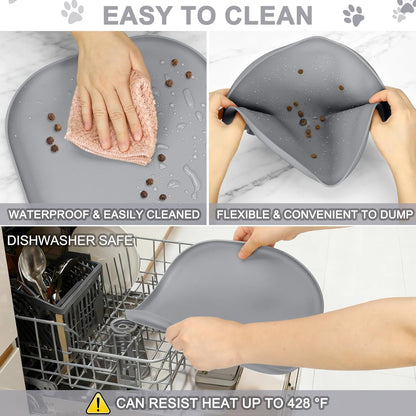 Skiennix Small Silicone Pet Food Mat - Waterproof Design with Raised Edge | 12 x 12 x 0.7 in Light Gray