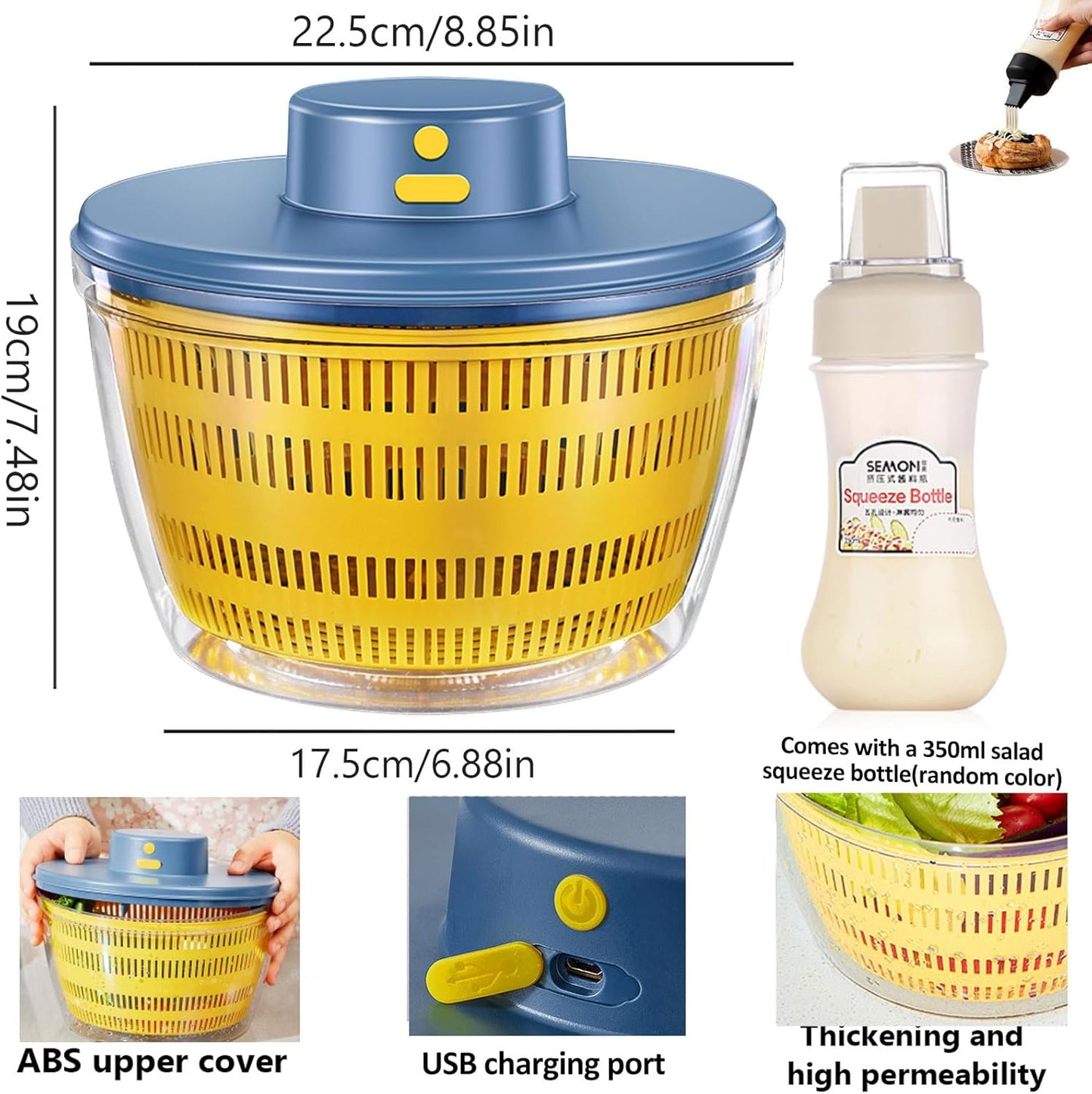 Skiennix Large Salad Spinner - 3-in-1 Vegetable Wash Bowl & Lettuce Cleaner | 4.22Qt Quick Drainage Mixer
