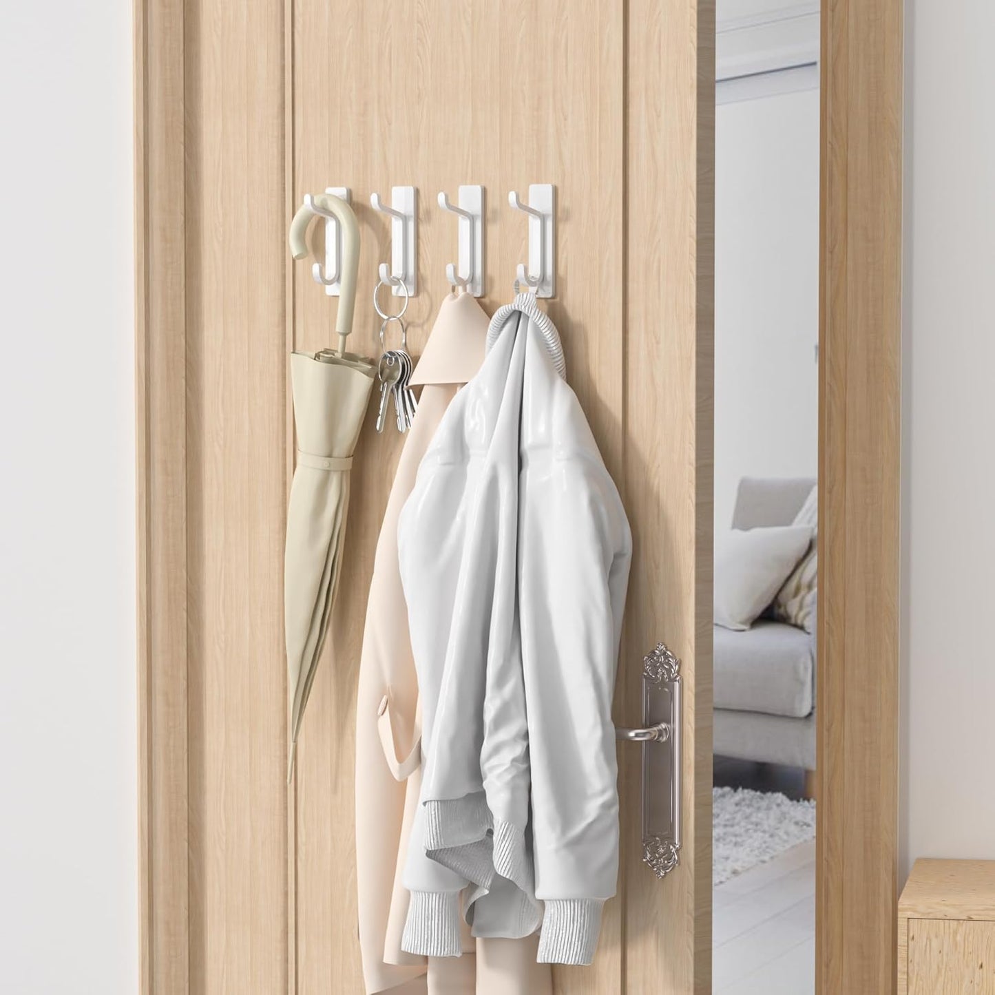 Pickpiff Wall Hooks - 13LB Strong Adhesive Coat & Towel Hangers | White 4-Pack
