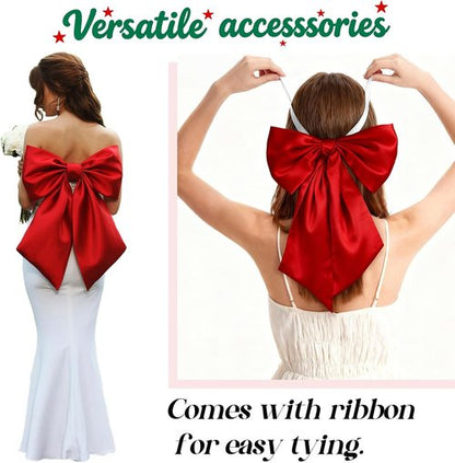 Big Bow Decor by Red Green - 23 x 11 Inch Christmas Satin Bows for Wreaths & Gift Wrapping | 4 Pack