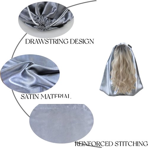 GONGKANGYUAN Satin Wig Bags - 12 Pcs Soft Silk Pouches with Drawstring for Hair Extensions | Grey