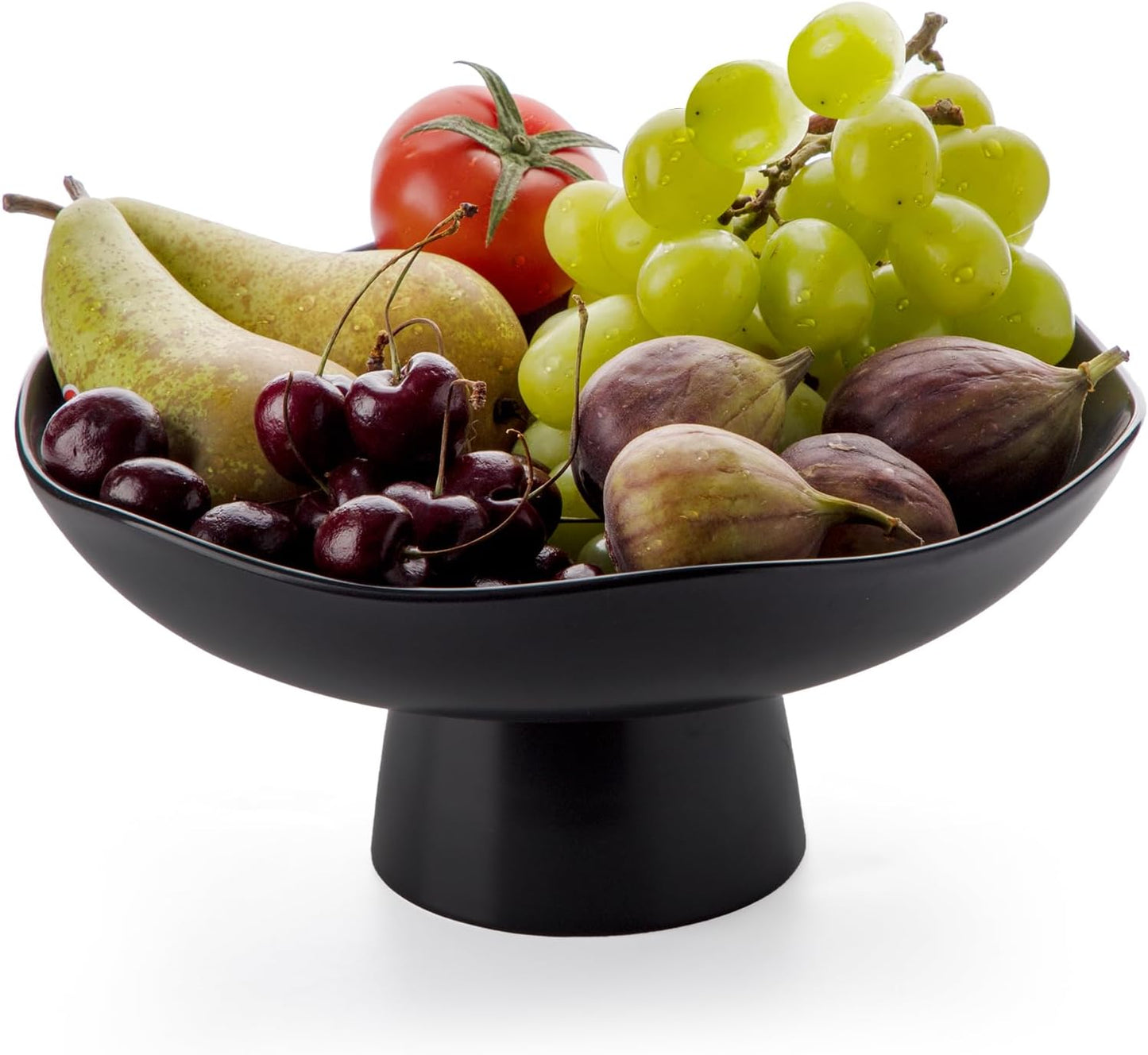 Nucookery Ceramic Fruit Bowl - Modern 10-Inch Decorative Kitchen Counter Stand | Matte Black Design