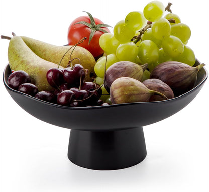 Nucookery Ceramic Fruit Bowl - Modern 10-Inch Decorative Kitchen Counter Stand | Matte Black Design