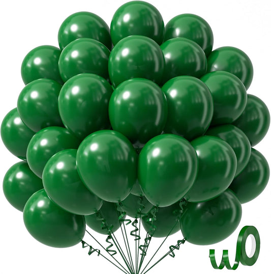 Awenztech Dark Green Balloons - 12 Inch Forest Green Latex | 50 Pack for Jungle & Birthday Parties