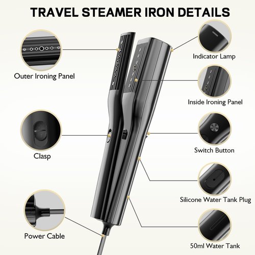 3 In 1 Travel Steamer Iron for Clothes, 900W Portable Clothing Garment Steamer, 0.9lbs Lightly, Travel Size, 10 Minutes of Continuous Steam, 120V Mini Handheld Clothes Steamer for Travel & Home