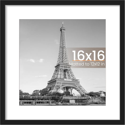 Upsimples 16x16 Picture Frame - Display 12x12 Photos with Mat or 16x16 Without | Black, 1 Pack