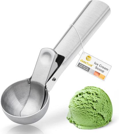 Skiennix Premium Ice Cream Scoop - Heavy Duty Stainless Steel with Trigger | Dishwasher Safe, Medium Silver