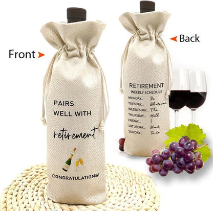 Beige Retirement Wine Bag Gift for Him & Her - Party Decor & Leaving Gifts for Coworkers & Boss - Retirement01