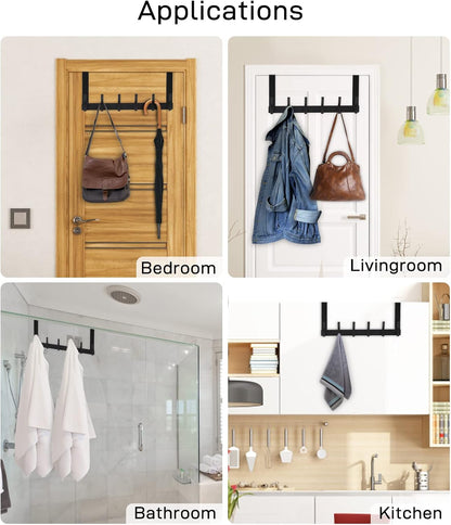 Optish Over The Door Hooks - 12 Coat Hook Towel Rack for Bathroom | Black, 1 Pack Dorm Essentials