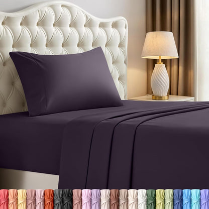 Utopia Bedding Twin Sheet Set - Soft Microfiber 3-Piece Bed Sheets for Twin Size Bed | Dark Purple