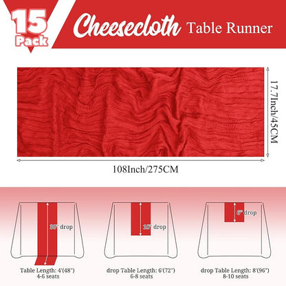 15 Pack Red Cheesecloth Table Runner 17 x 108 in - Rustic Wedding Party Decor (Variation: Red+15 Pack)