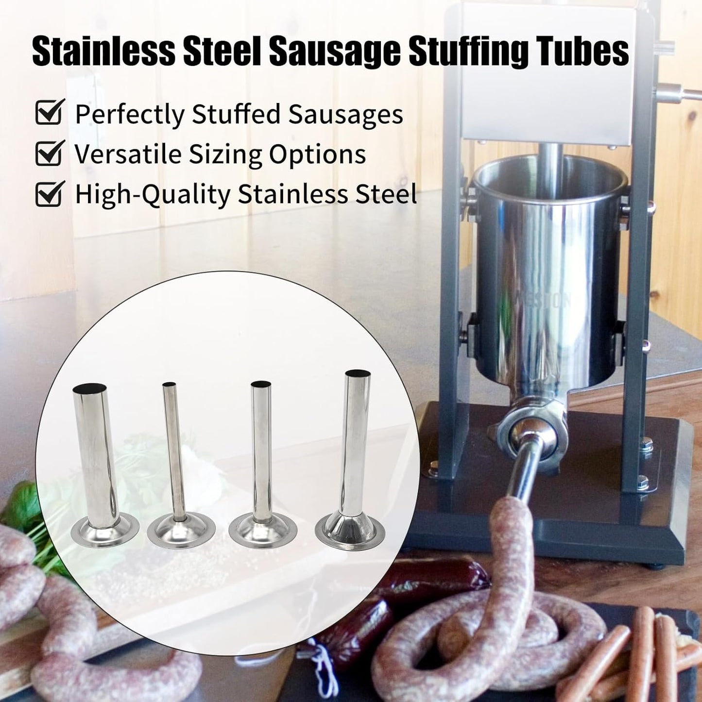 Saihisday Stainless Steel Sausage Stuffer Tubes - Meat Grinder Attachment Set of 4 for Perfect Sausages