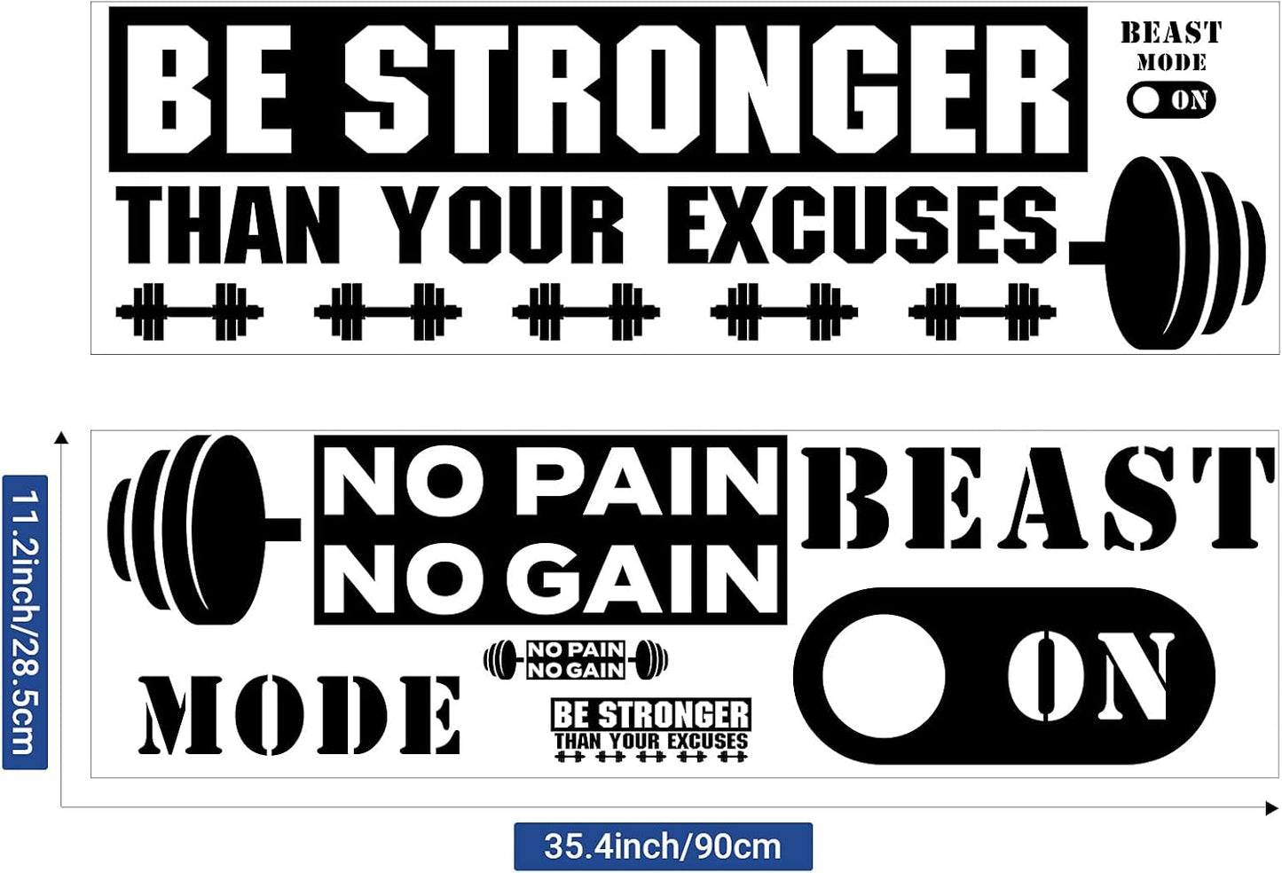 Zonon Gym Wall Decal Set - Inspirational Quotes Vinyl Art for Fitness | Be Stronger Than Your Excuses, 3 Pieces