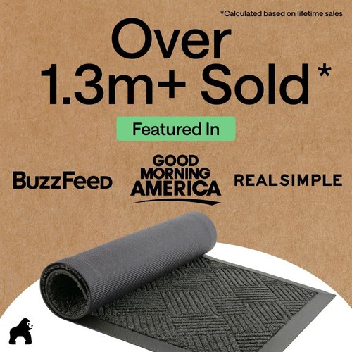 GORILLA GRIP Waterproof All-Season WeatherMAX Doormat - 72x24 Natural Rubber, Stain & Fade Resistant, Easy Clean Gray Diamond