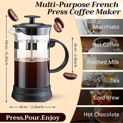 LemonRoad French Press Coffee Maker - Heat Resistant Borosilicate Glass | 4 Pack, 12oz for Travel & Camping