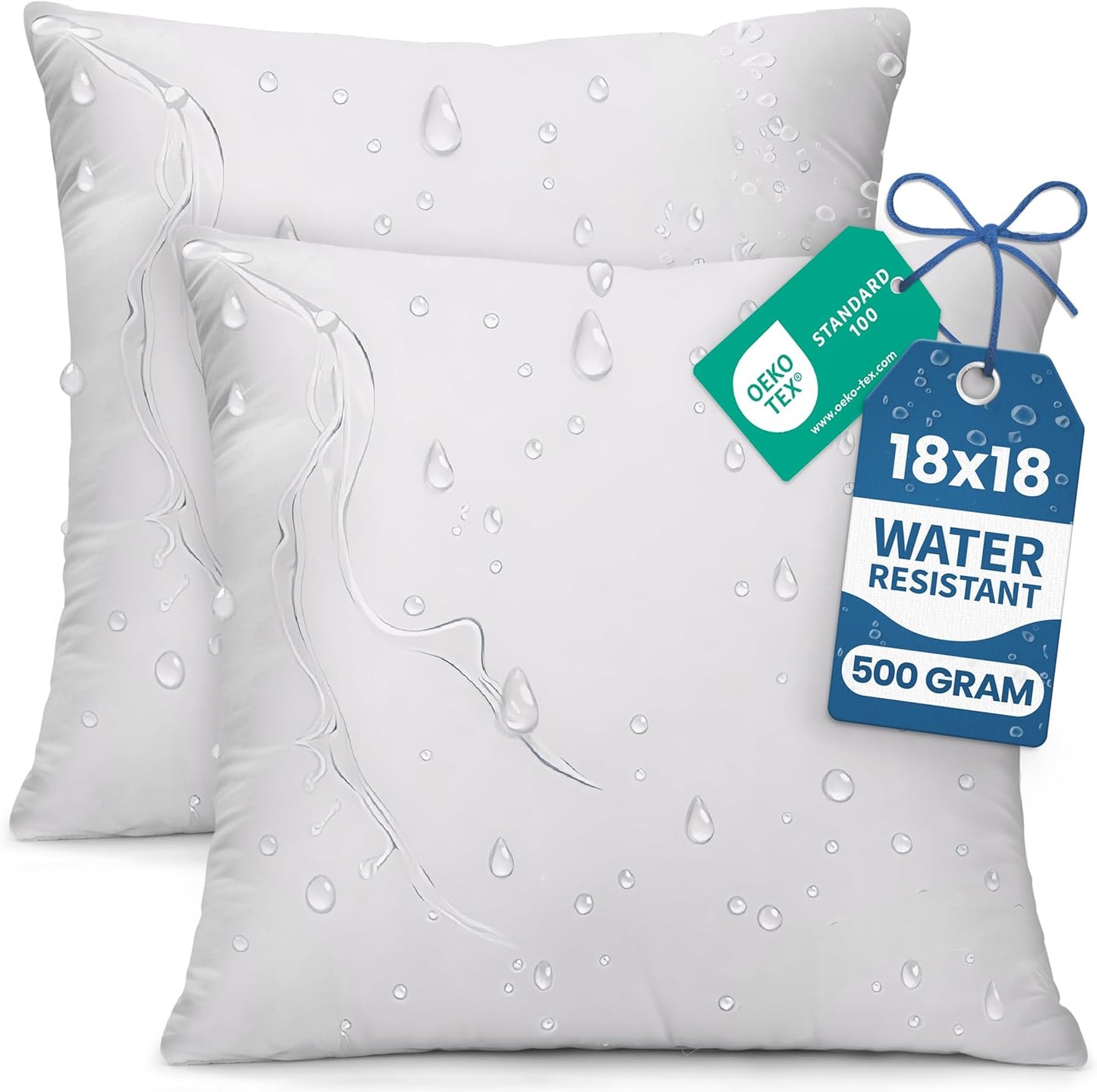 Utopia Bedding Outdoor Pillow Inserts - Water Resistant Garden Throw Pillows | 18 x 18 Inches (Pack of 2)