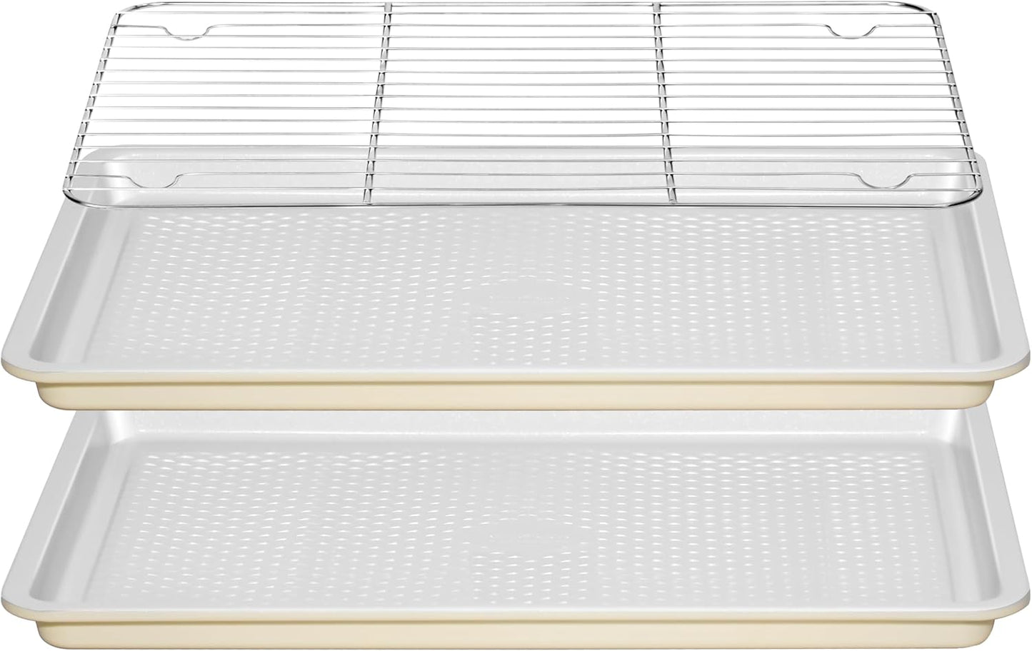 Skiennix Nonstick Ceramic Baking Sheet Set - 2-Pack Half Sheet Pan, Oven Safe 550°F, Dishwasher Safe, Gray Yellow