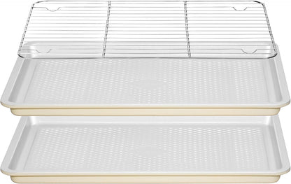 Skiennix Nonstick Ceramic Baking Sheet Set - 2-Pack Half Sheet Pan, Oven Safe 550°F, Dishwasher Safe, Gray Yellow