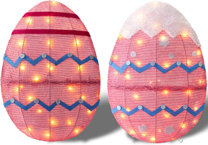 Skiennix Outdoor Easter Decorations - Set of 2 Lighted Metal Eggs | 34 Inch LED Lights for Lawn & Garden