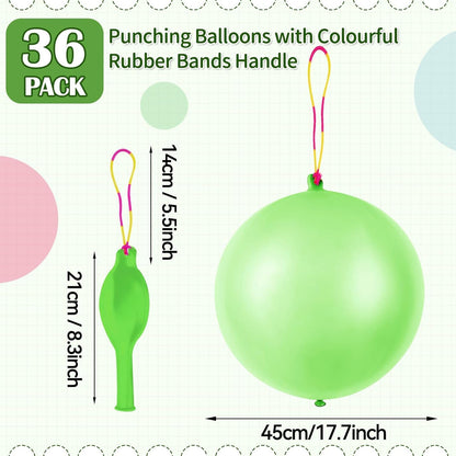 Punch Balloons - 36 Pcs Green Set with Rubber Band Handle for Easy Grip | Perfect for Kids' Parties & Outdoor Fun