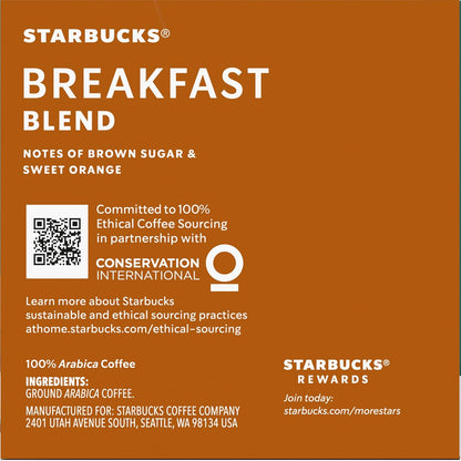 Starbucks Breakfast Blend Medium Roast Coffee K-Cup Pods - 40 Count (Pack of 4 Boxes)