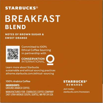 Starbucks Coffee K-Cup Pods, Breakfast Blend Medium Roast, Ground Coffee K-Cup Pods for Keurig Brewing System, 10 CT K-Cup Pods Per Box (Pack of 3 Boxes)