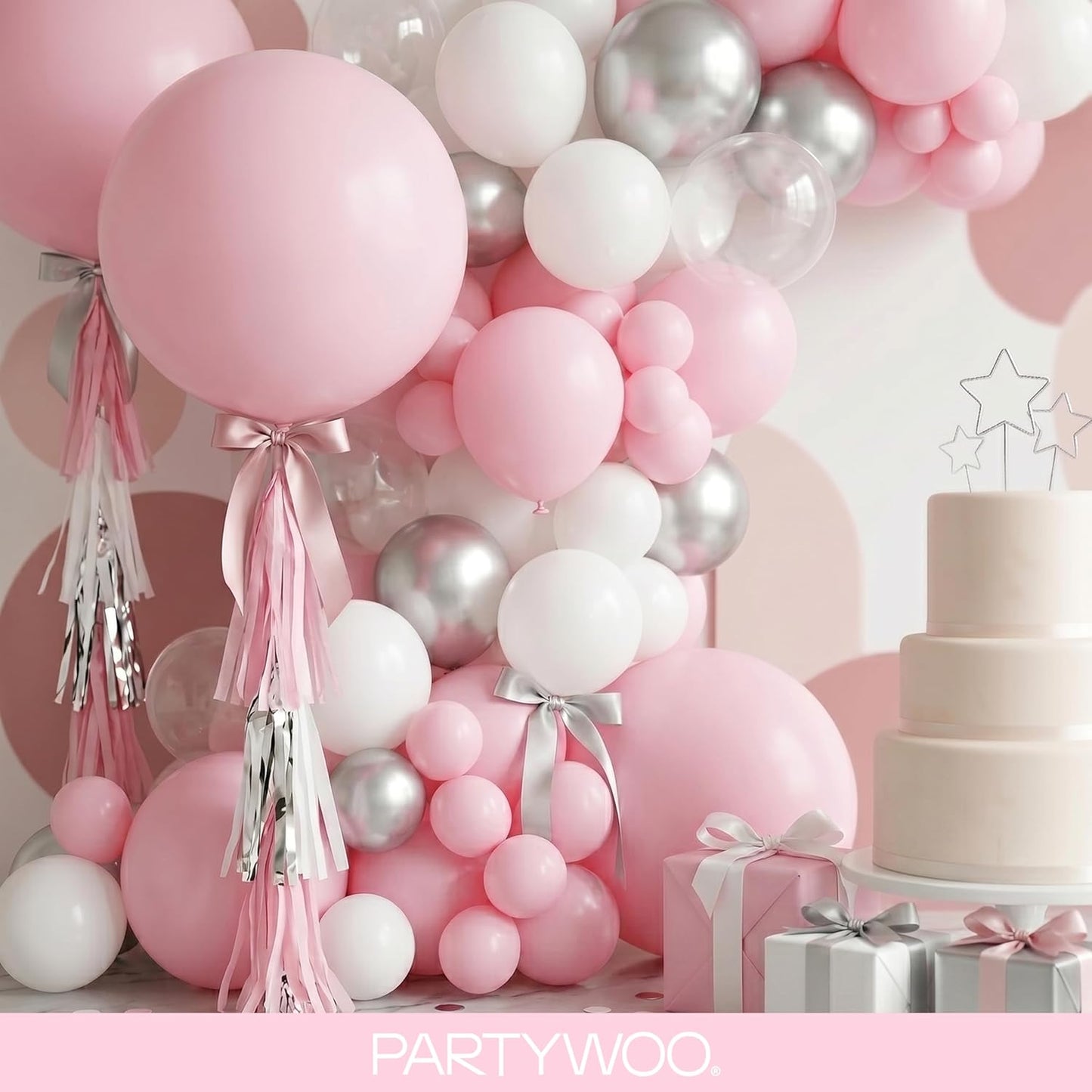 PartyWoo Light Pink Balloon Arch Kit - 152pcs in Various Sizes for Baby Showers & Birthday Parties