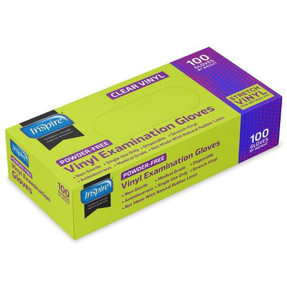 Inspire Exam Medical Clear Vinyl Disposable Gloves - Latex Free for Cleaning, Food Prep (100, Large)