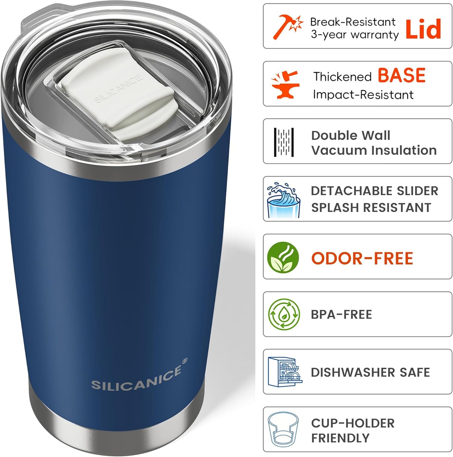 Skiennix Coffee Tumbler - 20 oz Double Wall Stainless Steel Travel Mug with Slider Lid | Navy Blue