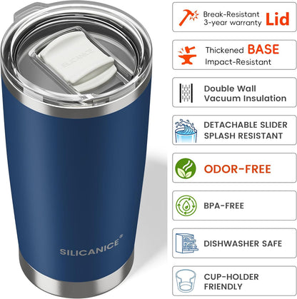 Skiennix Coffee Tumbler - 20 oz Double Wall Stainless Steel Travel Mug with Slider Lid | Navy Blue