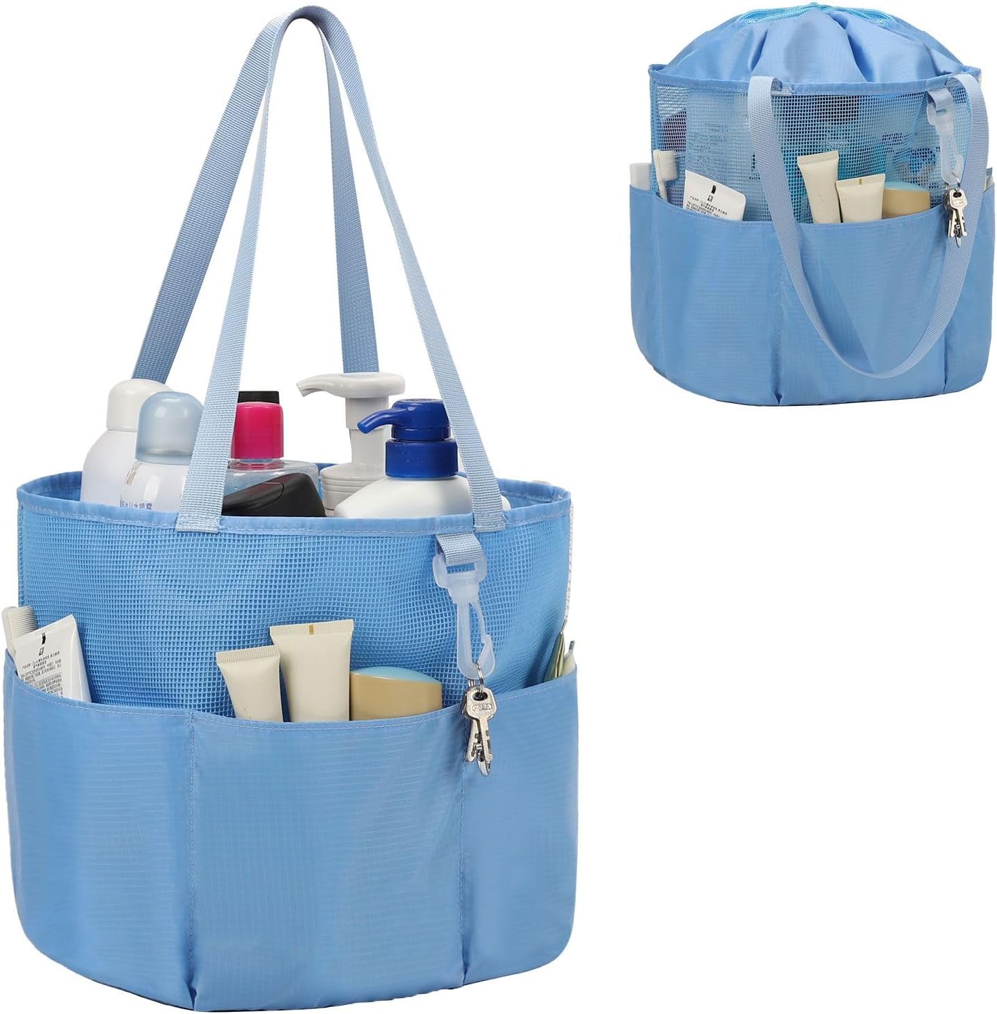 Skiennix Mesh Shower Caddy - Portable Travel Toiletry Bag with Large Capacity | Quick Dry Design in Blue