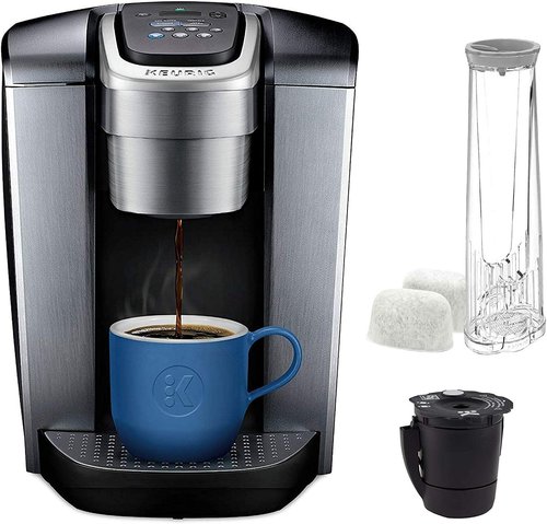 Keurig C K-Elite Single Serve K-Cup Pod Brewer - Iced Coffee Capability & 75oz Brushed Silver Filter Bundle