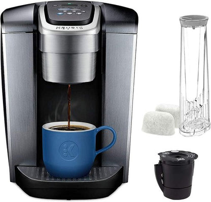 Keurig C K-Elite Single Serve K-Cup Pod Brewer - Iced Coffee Capability & 75oz Brushed Silver Filter Bundle