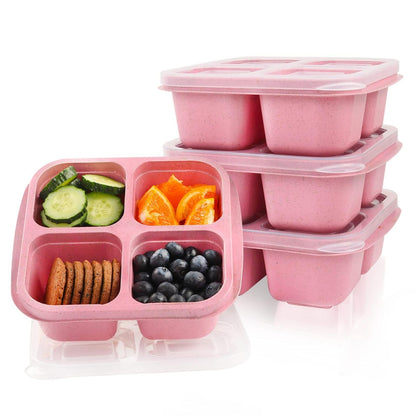 visdron Snack Box Container, Reusable Bento Snack Box with 4 Compartments, 1PC Portable Meal Prep Lunch Containers Divided Food Storage Containers for Kids & Adults (Pink)