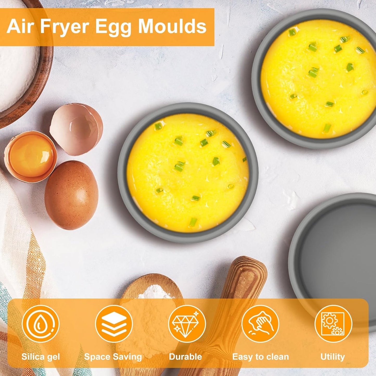Skiennix 3-Piece Silicone Air Fryer Molds - Nonstick 4-Inch Cooking Accessories | Dishwasher Safe Grey