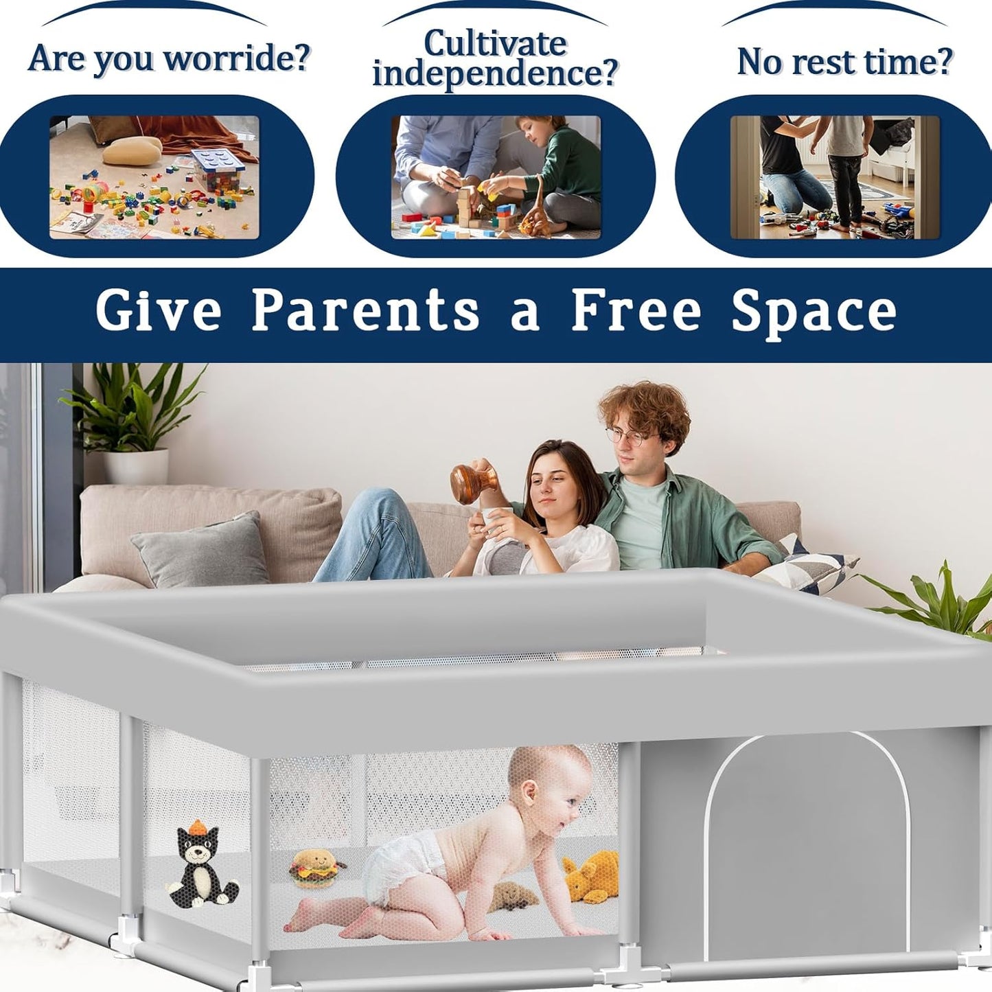 Skiennix Baby Playpen - 50x50 Inch Activity Center for Babies & Toddlers | Safe Play Area