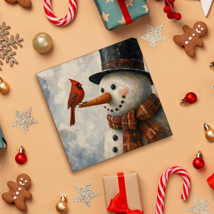 This listing: Christmas Snowman Decor Red Cardinal Wood Sign – 5 x 5 inches (Variation C)