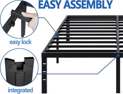 Jetonix Metal Bed Frame - Full Size Sturdy Mattress Foundation with Storage Space | Easy Assembly, Black, 16 Inch