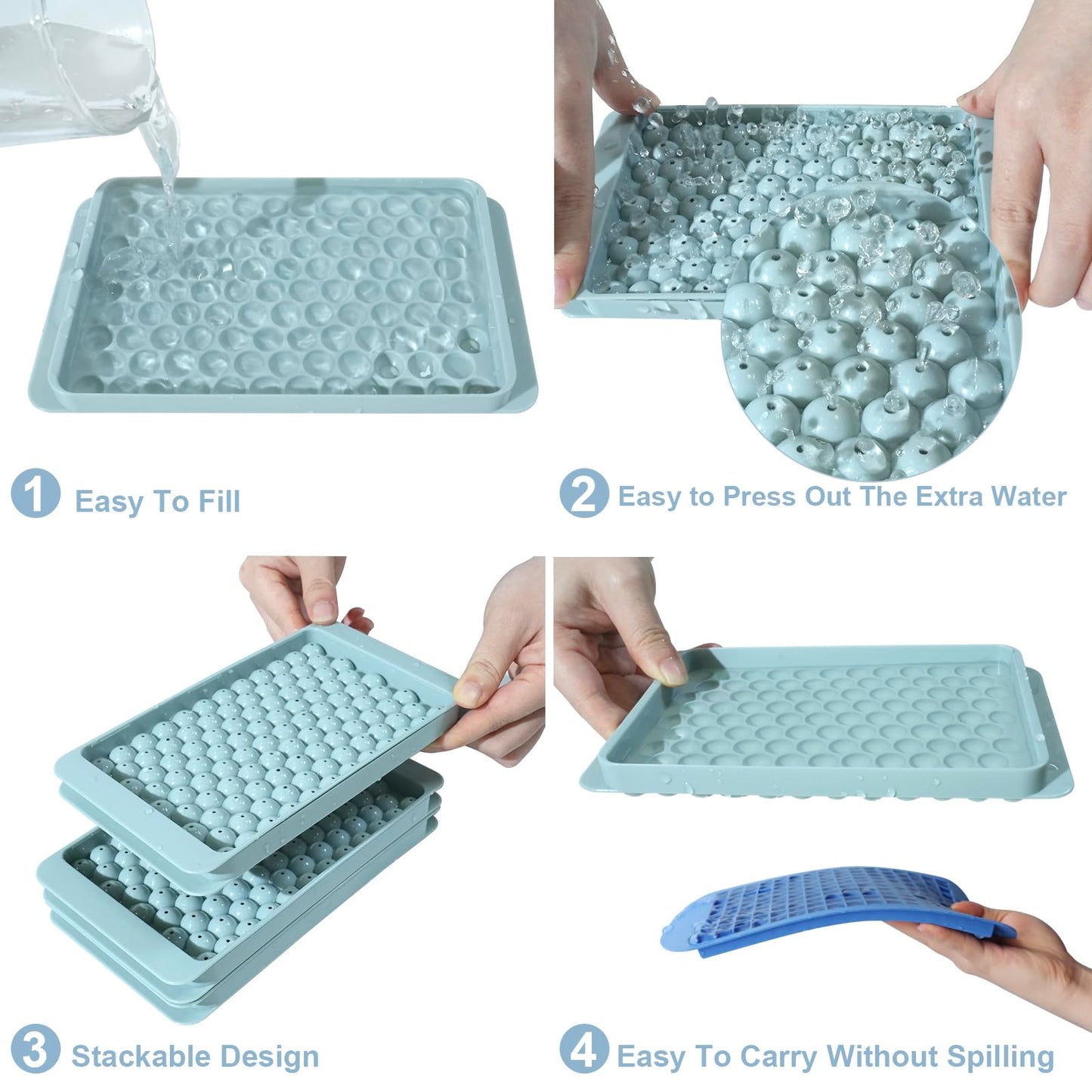 WIBIMEN Mini Ice Cube Trays,104x3PCS Small Ice Cube Tray Crushed Ice Tray for Chilled Drinks Coffee Juice(3Pack Blue Ice trays & Ice Bin & Ice Scoop)