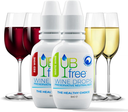 UBfree Wine Drops - 2pk Red & White - Removes Sulfites and Histamines from Red and White Wines | Naturally Eliminate Wine Headaches Sensitivities and Allergies | Odorless Tasteless | Discrete Portable