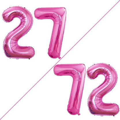 GOER Jumbo 27th Birthday Balloons - 42 Inch Hot Pink Foil Helium Decorations | 72 Count