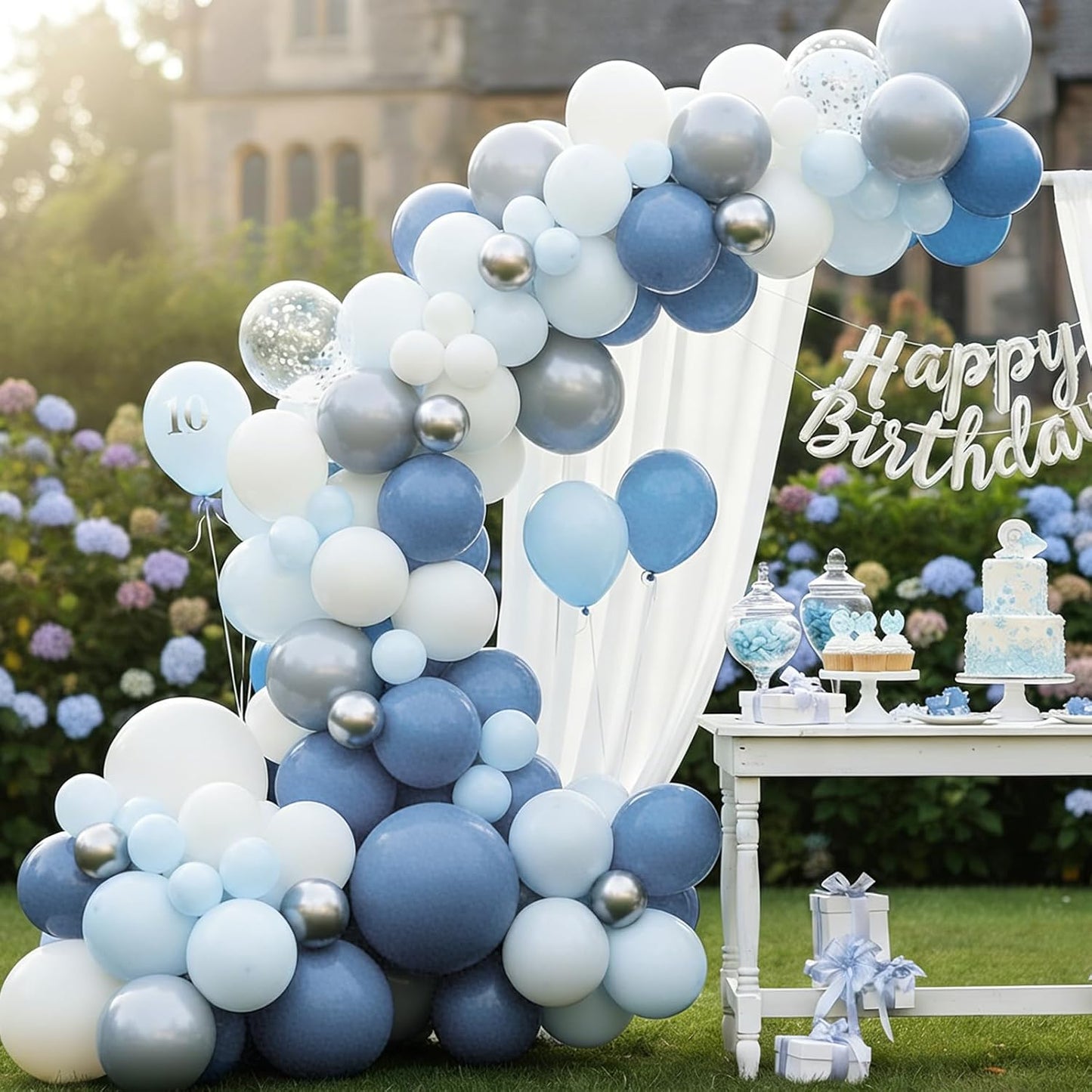 RUBFAC Dusty Blue Balloons - 129-Piece Latex Balloon Garland Kit | Boho Neutral Decor for Weddings & Parties