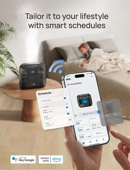 Dreo Smart Humidifier - 4L Top Fill Cool Mist for Large Rooms | 36H Runtime, Touch/App/Voice Control, Nightlight, Black