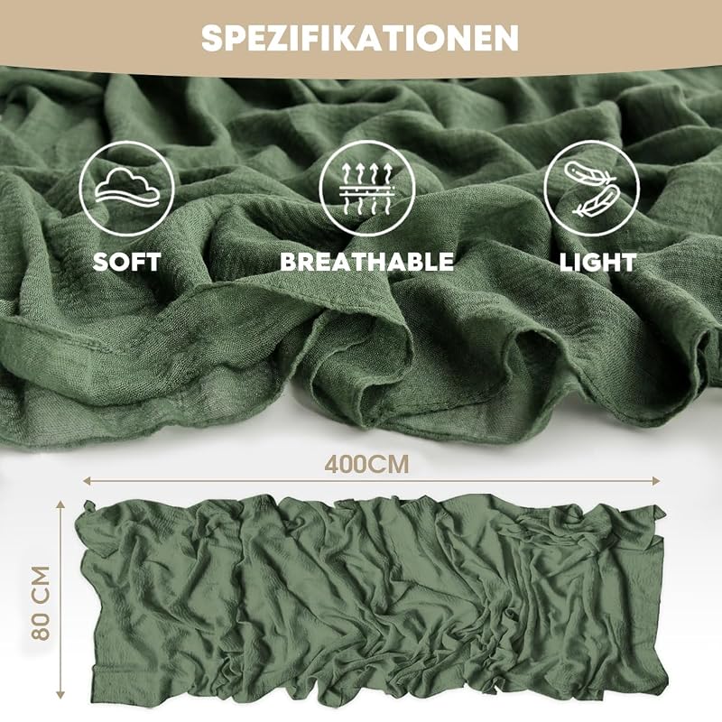 Forest Green 160 Inch Cheesecloth Table Runner - Boho Kitchen Dining Decor